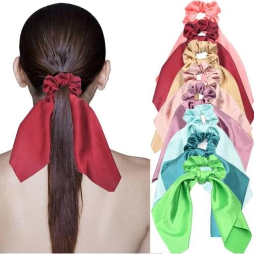 Fashion Solid Color Ponytail Scarf Elastic Hair Rope for Women Hair Bow Ties Scrunchies Hair Bands Flower Print Ribbon Hairbands