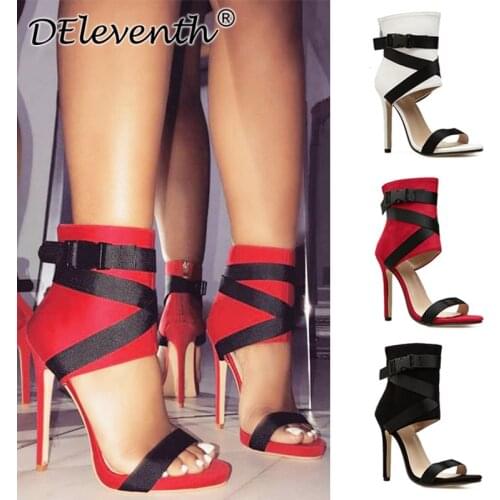 Sexy word buckle sandals women 2020 summer new Round Toe Flock 11.5CM Thin High Heels Buckle Strap Shallow women shoes size35-42