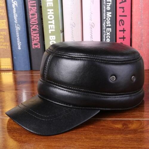The 100% Genuine Leather new leather hat male elderly sheepskin flat hat cotton padded cap heat preservation cap cap man