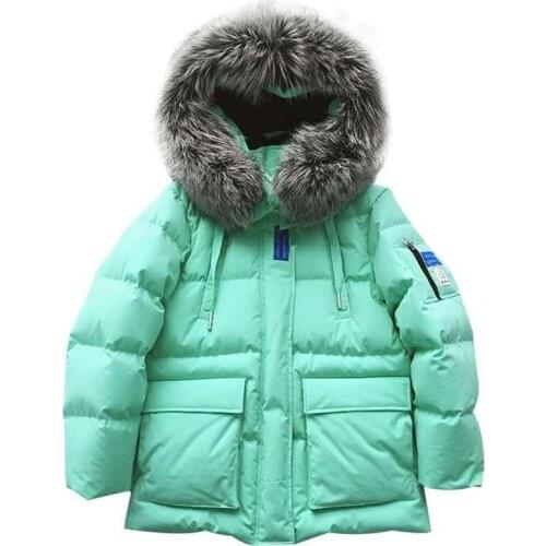 Super Big Real Fox Fur Warm Goose Down Coats Womens Was Thin Down Coat Female Winter Shiny Glossy Warm Down Parkas wy320