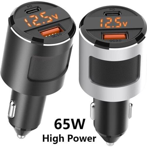 Super Power Car Charger QC3.0/18W,PD3.0/65W, Type-c / USB Fast Charging Output,Voltage LED Display,Intelligent Boost and Buck
