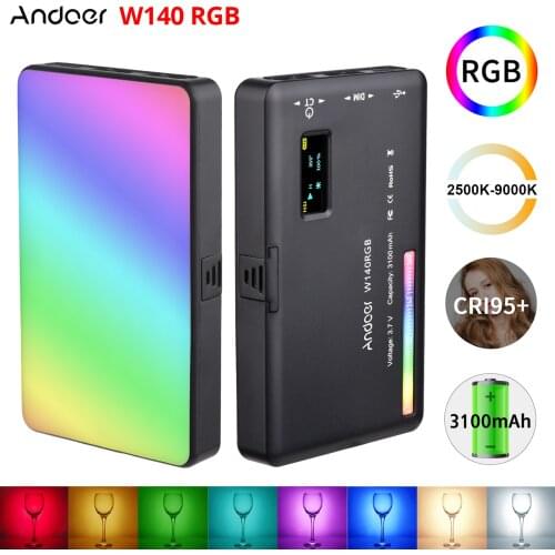 Andoer W140 RGB LED Video Light Rechargeable Photography Fill Light CRI95+ 2500K-9000K 20 Lighting Effects for Video Shooting
