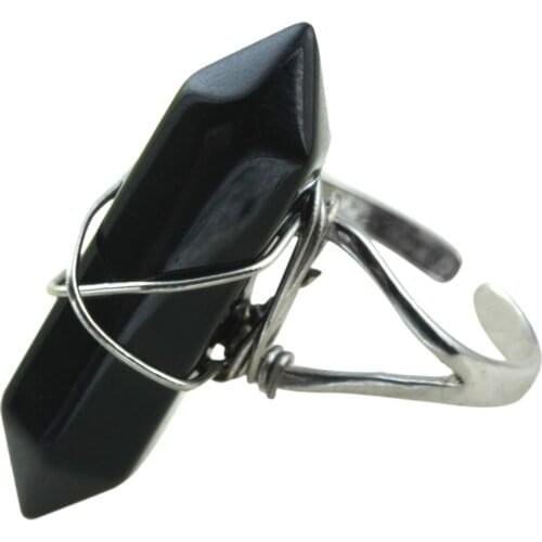 TUMBEELLUWA Hexagon Prism Black Onyx Stone Healing Chakra Beads Finger Ring Jewelry US 7.25 Punk Hip Pop Rings