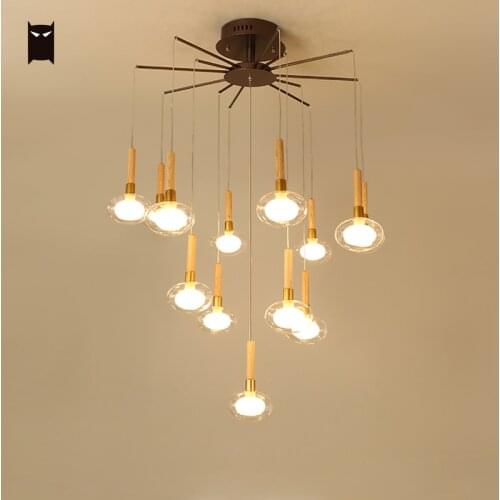 Solid Wood Clear Glass Shade Eggs Pendant Lighting Fixture Nordic Scandinavian Contemporary Hanging Ceiling Lamp Lustre LED Home