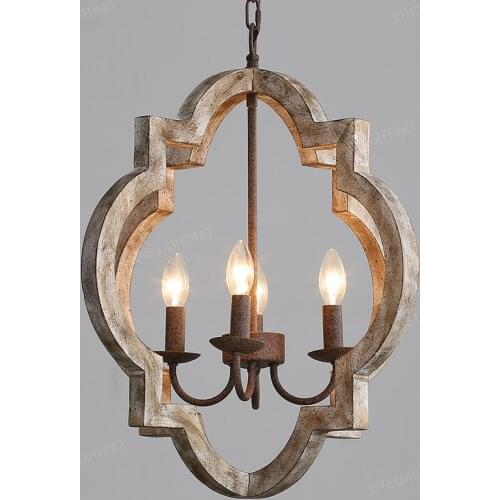 Vintage solid wooden chandelier home lighting french american style for living room bedroom dining kitchen retro white 4 lights