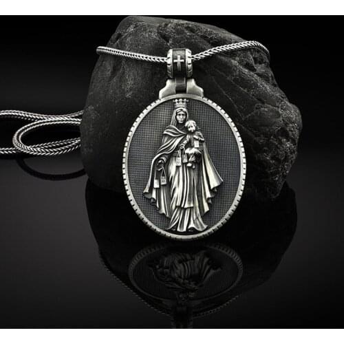 Virgin Mary Vintage Mens Necklace Virgin Del Carmen Pendant Catholic Necklace Christian Accessories
