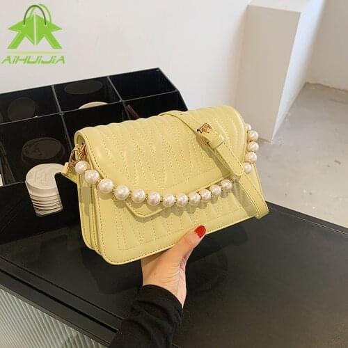 Pearl Designer Sewing Thread Crossbody Bags For Women 2021 New Fashion Shoulder Handbags Female Casual Trending Messenger Bags