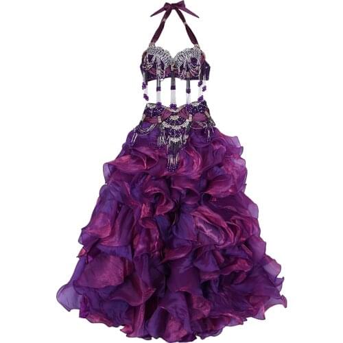 Plus Size Performance Belly Dancing Clothing Oriental Dance 3pcs Outfit Bra Belt Skirt Women Belly Dance Costume Set