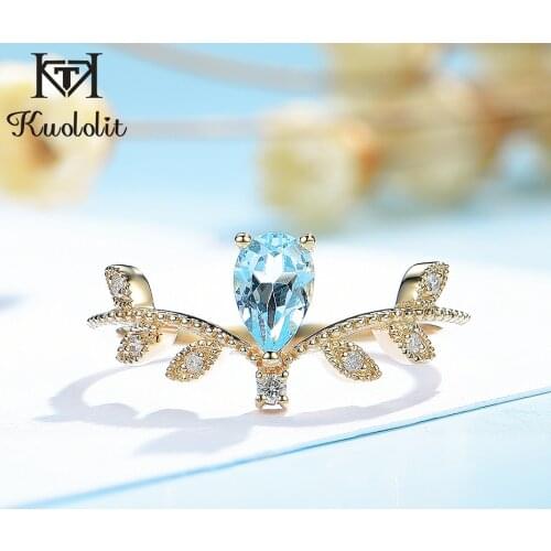 Kuololit Topaz 585 10K 14K Solid yellow Gold Ring for Women Moissanite Luxury Rose white gold Ring for Vintage Engagement Bridal