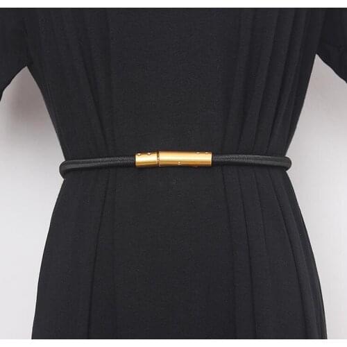 Womens runway fashion gold metal buckle Cummerbunds female Dress Corsets Waistband Belts decoration narrow belt R3213