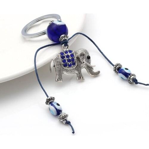 1PC New Fashion Elephant Blue Evil Eye Charms Eye Beads Amulet Animal Shape Car Keychain Lucky Decoration Jewelry Accessories