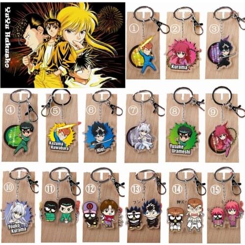 15 Styles YuYu Hakusho Keychain Yuusuke Urameshi Kazuma Kuwabara Kurama Hiei Botan Acrylic Key Chain Toys School Supplies 5cm