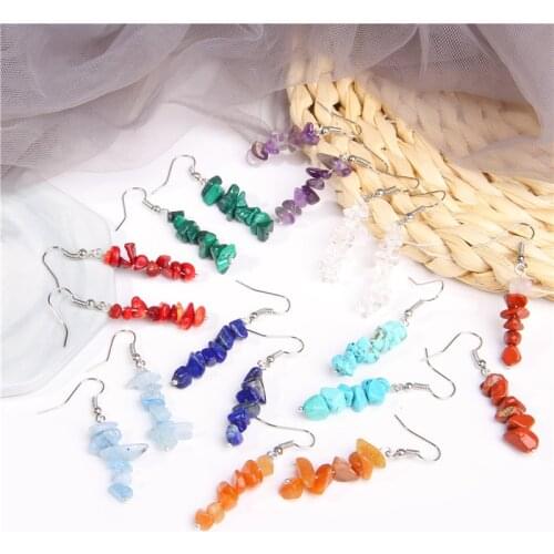 2021 Natural Chip Stone Drop Earrings Women Trendy Gems Stone Danglers Pendant Crystal Earrings Jewelry Agates Eardrops Gifts