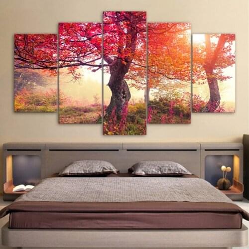5d Diy Diamond Painting 5pcs Red Seasons Trees Forest paintings by number cross Stitch Full Diamond Embroidery MosaicZP-2747