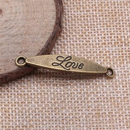 Free shipping 29pcs 41x7mm antique bronze LOVE connector charms diy retro jewelry fit Earring keychain hair card pendant