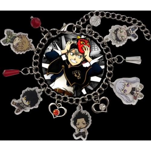 Hot Sale Original Acrylic Charm Black Clover Anime Chain Bracelet For Women Student Girl Heart Pagoda Bead Lovers Jewelry Gift
