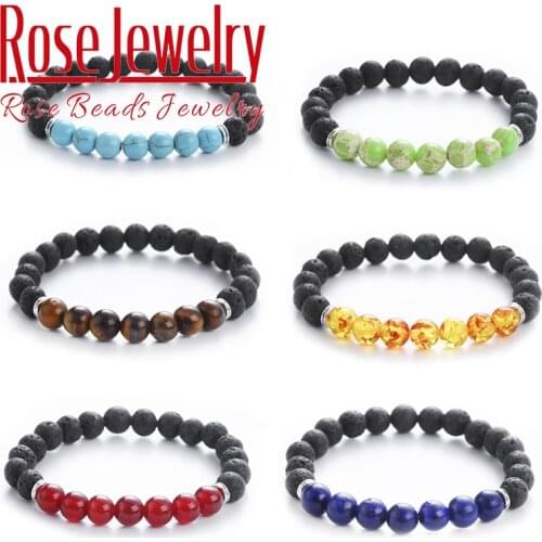 Natural Stone Bracelets 7 Chakra Bracelet Black Matte Lava Healing Balance Beads Reiki Buddha Prayer Yoga Bracelet For Women