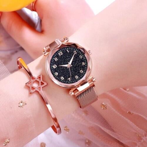 Starry Sky Magnet Band Watch Fashion Numbers Luminous Womens Watch Gift Mesh Strap Womens Quartz Watch Relogio