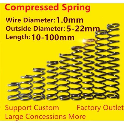 10PCS Wire Dia 1.0mm 65Mn Cylidrical Coil Compression Micro Small Spring Return Pressure Compressed Spring Steel Length 10-100mm