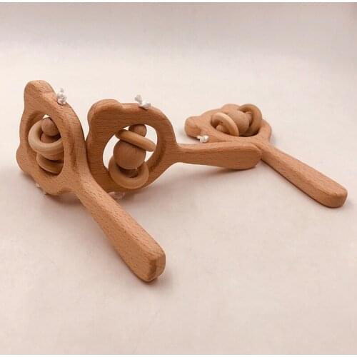 1pc Hand Teething Wooden Ring Baby Rattles Play Gym Wooden Toys Bed Stroller Educational Toys 0-12Months