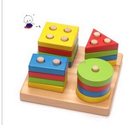DHL 50set Baby Educational Wooden Colorful Geometric Sorting Board Kids Educational Toys Building Puzzle Child Gift