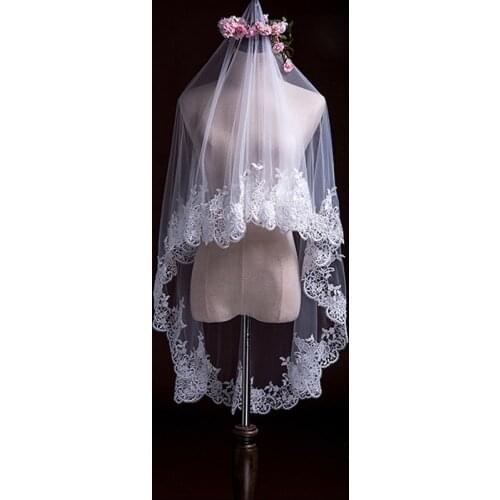 Elegant Black Lace Bridal Veil One Layer Wedding Soft Tulle No Comb Accessories 2021