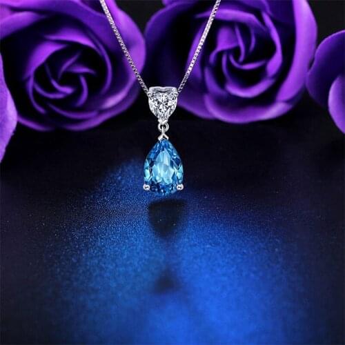 Hot Sale 925 Sterling Silver Crystal Drop Pendant Silver Necklace For Women Wedding & Party Fine Jewelry