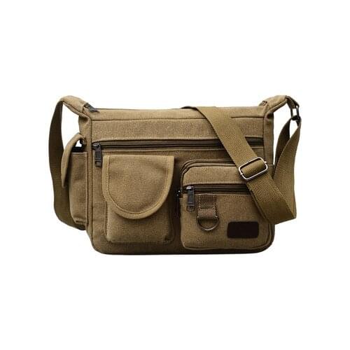 Canvas Shoulder Bags for Men Solid Colors Messenger Bags Strong Fabric Bags Vintage Style Crossbody Bags 2020 Multiple Pockets