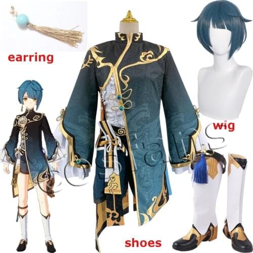 Game Genshin Impact XingQiu Xing Qiu Original Ver. Battle Uniform Gorgeous Outfit Halloween Genshin Impact Xingqiu Cosplay Wigs