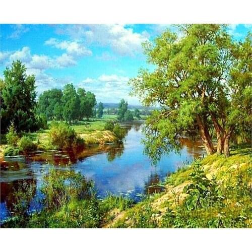 JMINE Div 5D natura tree river Full Diamond Painting cross stitch kits art High Quality Scenic 3D paint by diamonds