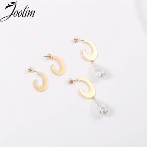 Joolim High End PVD Plated Irregular Triangular Hoop Earring Drop Shipping Supplier