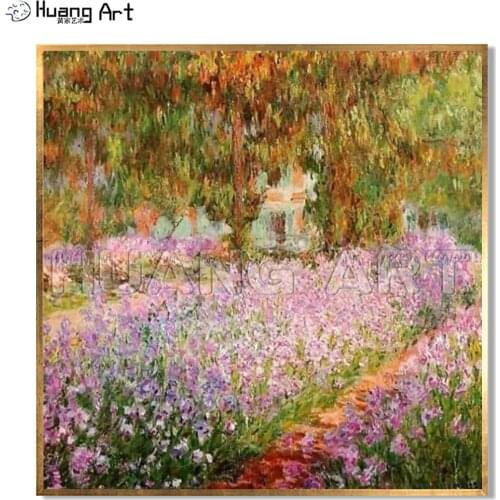 Reproduction Cloud Monet Flower Oil Painting on Canvas Hand-painted Sea of Flowers Landscape for Living Room Wall Decor Painting