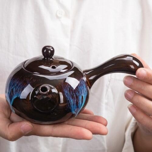 Ceramic Retro Office Teapot Creative Large Capacity Kiln Change Temmoku Glaze Tea Pot Household Kung Fu Kettle Tea Set Teaware