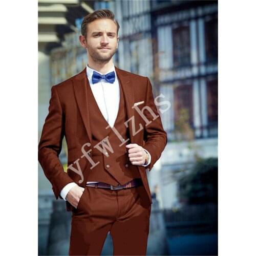 Handsome One Button Groomsmen Peak Lapel Groom Tuxedos Wedding Dress Men Suits Blazer Prom Dinner (Jacket+Pants+Tie+Vest) A890