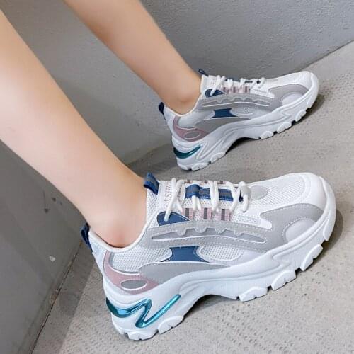 Thick Bottom Autumn Vulcanize Shoes Spring Sneakers Women Thick Bottom Round Toe Breathing Leisure Daddy Shoes Female Plus Size