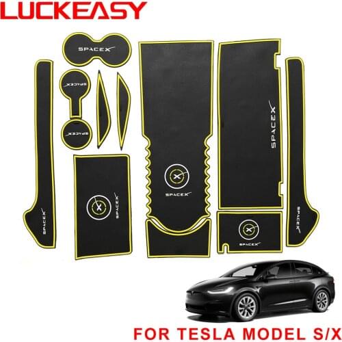 LUCKEASY Car Interior Mat For Tesla Model 3 Model Y Model S Model X Door Groove Center Console Storage SPACEX Non-slip Pad LUCK