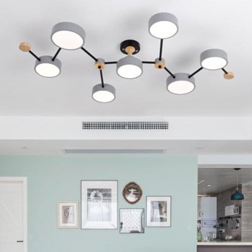 Modern Designer 220V LED Chandelier With Gray Metal Lampshade For Living Room White Iron Ceiling Mounted Home Lighting