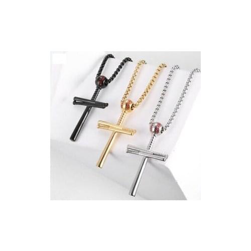 Top Quality Fashion Gold/Black/Steel Tone Stainless Steel Baseball Cross Pendent Necklace For DIY Jewelry Making Findings