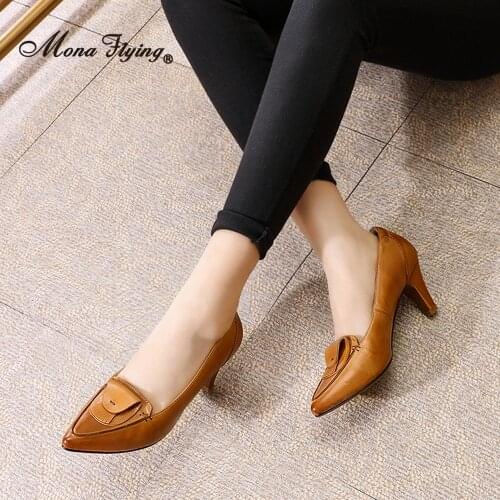 Mona Flying Womens Pumps Leather Dress Hand Made Elegant Luxury Comfort Shoes Slip-on Pointed Toe High Heels for Ladies G168-15