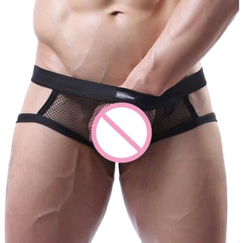 Men Thongs G-string Jockstrap Mesh Fishnet Sexy Erotic Open Butt Tanga Porno Sex Transparent Sissy Underwear Penis Pouch Panties