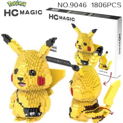 Pokemon DIY 1806Pcs Compatible Pikachu Piggy Bank Money Box Building Blocks Assembly ABS Animal Series Blocks Assembled Gift Toy