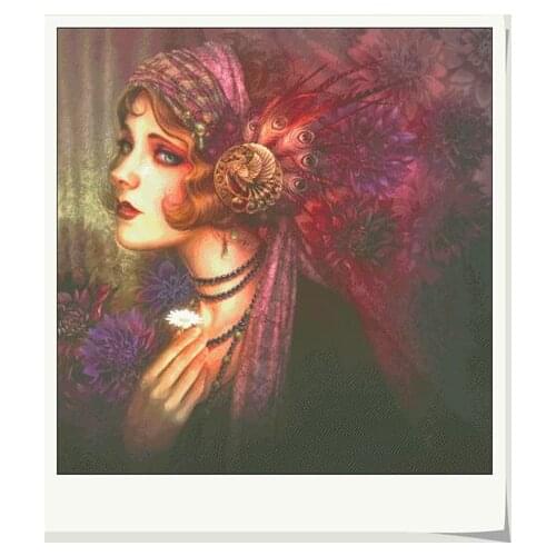 Peacock Princess Crafts Sewing Mysterious Woman 14CT Counted Needlework Cross stitch Embroidery kits Cross-Stitch wall decor