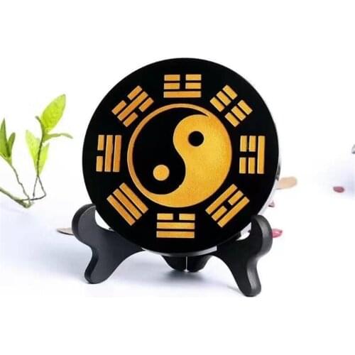 Natural Black Obsidian Five Elements Of The Eight Diagrams Mirror Stone Circle Disk Round Plate Healing For Home &Office Decor