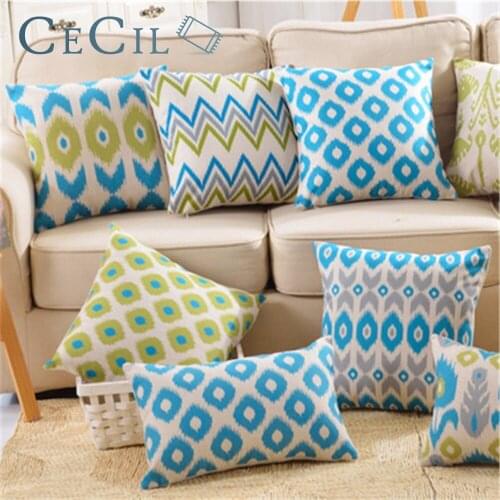 Cushion Cover Linen Pillow Cover Blue Geometric Nordic Throw Pillow Cover Cojines Home Decorative Sofa Bed Heart Pillowcase