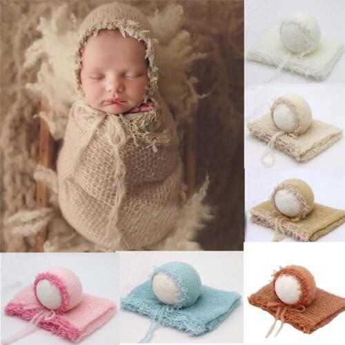 Newborn Photography Props Blanket Mohair Wrap Swaddling Photography Hat Backdrop Babies Photo Shoot Accessories