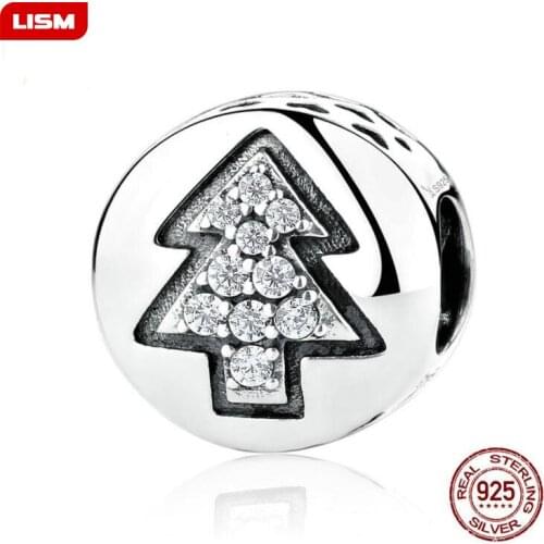 Geniune Simple 925 Sterling Silver High Quality Christmas Tree Bead Charms fit Bracelets & Necklaces DIY Fine Jewelry