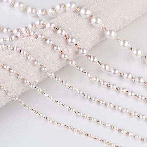 SAUVOO 5M Beaded Chain Imitation Pearl Chain Copper Necklace Chain Handmade Accessories for Jewelry Making Components Crafts DIY