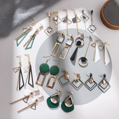 24 Style Geometric Women Earrings Korean Fashion Vintage Metal Acrylic Dangle Hanging Earring Brincos Wedding Simple Accessories