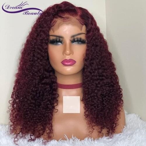#99j Burgundy Colored Curly 13X4 Lace Front Human Hair Wigs Pre Plucked 180% Brazilian Remy Lace Front Wigs For Women