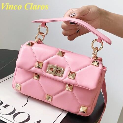 Top Quality Luxury Brand Rivet Messenger Bag Shoulder Crossbody Bags Women Fashion PU Leather Handbags Purses Designer Sac Bolso